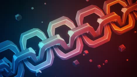 a visual representation of interconnected chains emphasizing strength and unity, highlighting the gradual transition of color from blue to orange, symbolizing synergy and collaboration