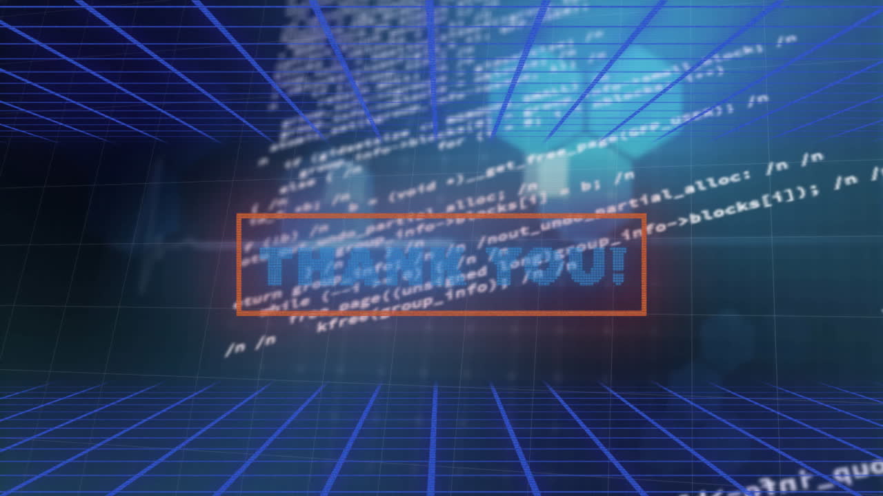 Animation of thank you text over grid and data processing