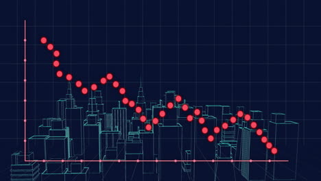 Animation-Der-Verarbeitung-Finanzieller-Daten-über-Einem-Digitalen-Stadtmodell-Auf-Schwarzem-Hintergrund