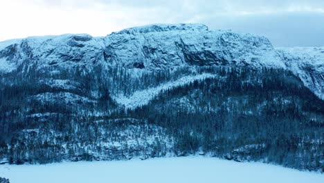 Rock-Massif-Mountainscape-With-Lush-Fir-Trees-During-Winter