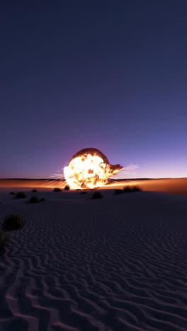 asteroid impact in the desert at sunset