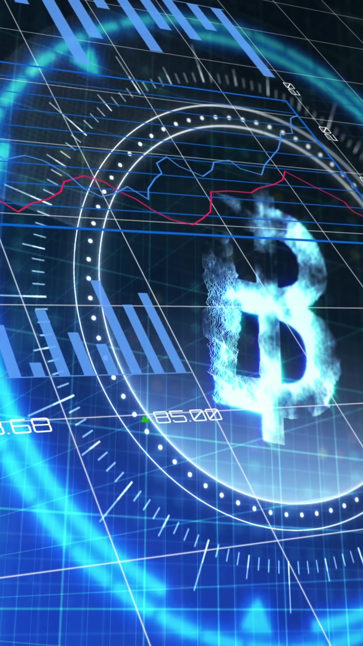 Animación de procesamiento de datos financieros sobre escaneo de alcance con símbolo de dólar en fondo negro