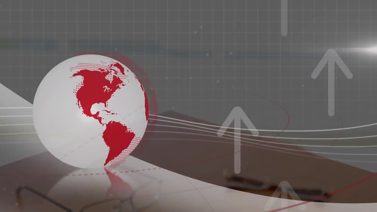 animación de flechas y globo sobre las manos que se estrechan