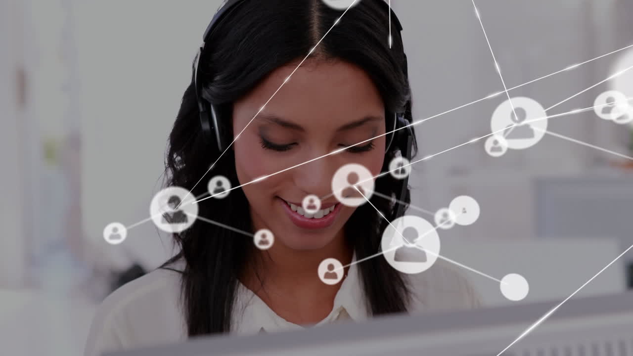 Connectors moving and digital data on a woman working