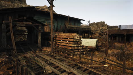 a rustic, abandoned western town in a desert