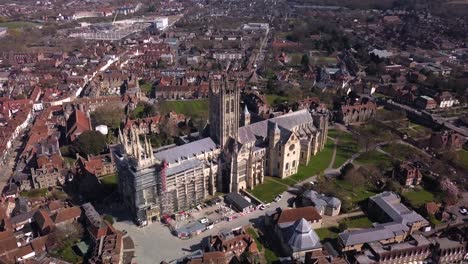 aerial shot of canterbury cathedral in canterbury, kent