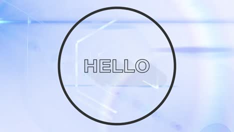 animation of hello text over shapes