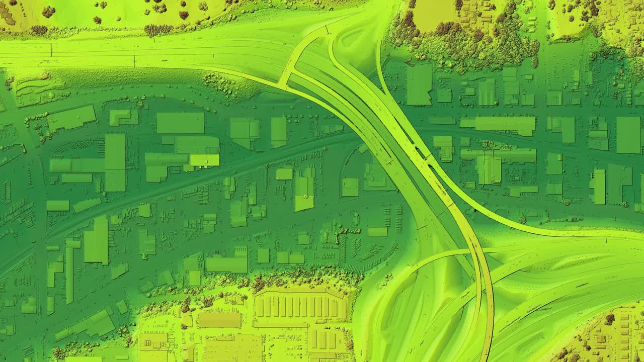 mapa animado de la zona urbana de la ciudad con datos geoespaciales coloreados para el uso de gis