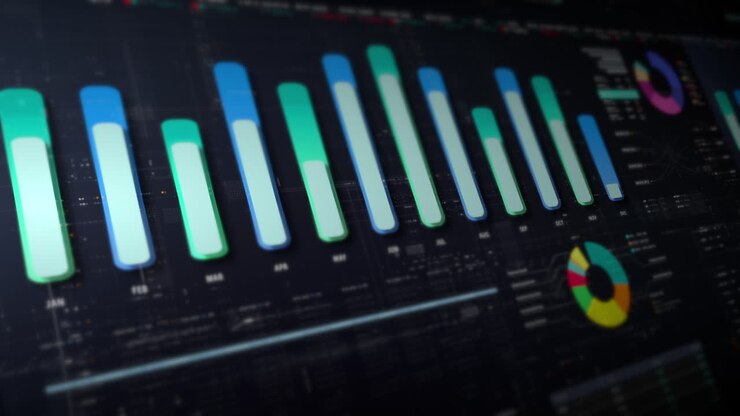 Dynamic data visuals for business info graphics, animated charts, and data-driven insights for a business meeting mock-up. Explore the world of trading, stock exchanges, and crypto