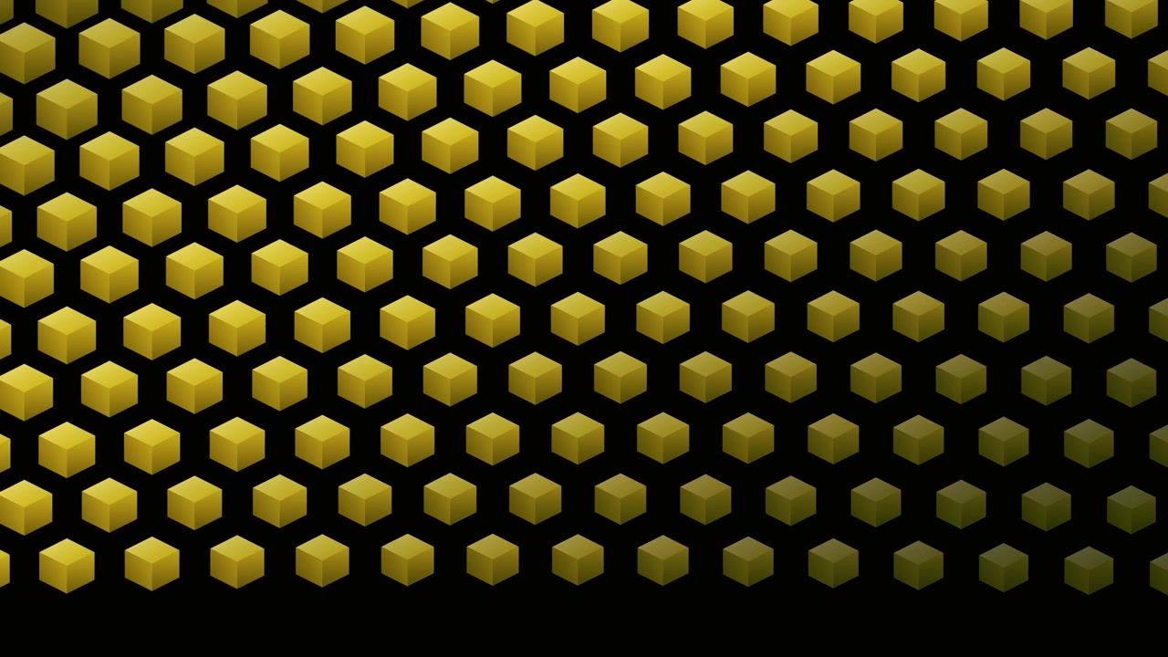 Abstract Animation of Golden Cubes Moving in a Grid Pattern