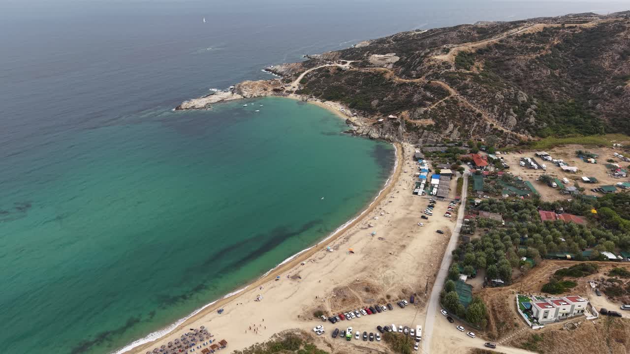 Drone Shot of Kriaritsi Beach on Sithonia Peninsula, Chalkidiki, Greece