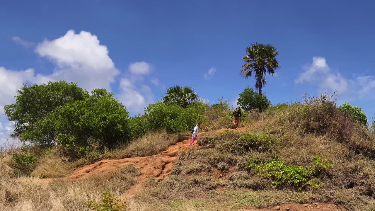 Hikers on a Hilltop Trail