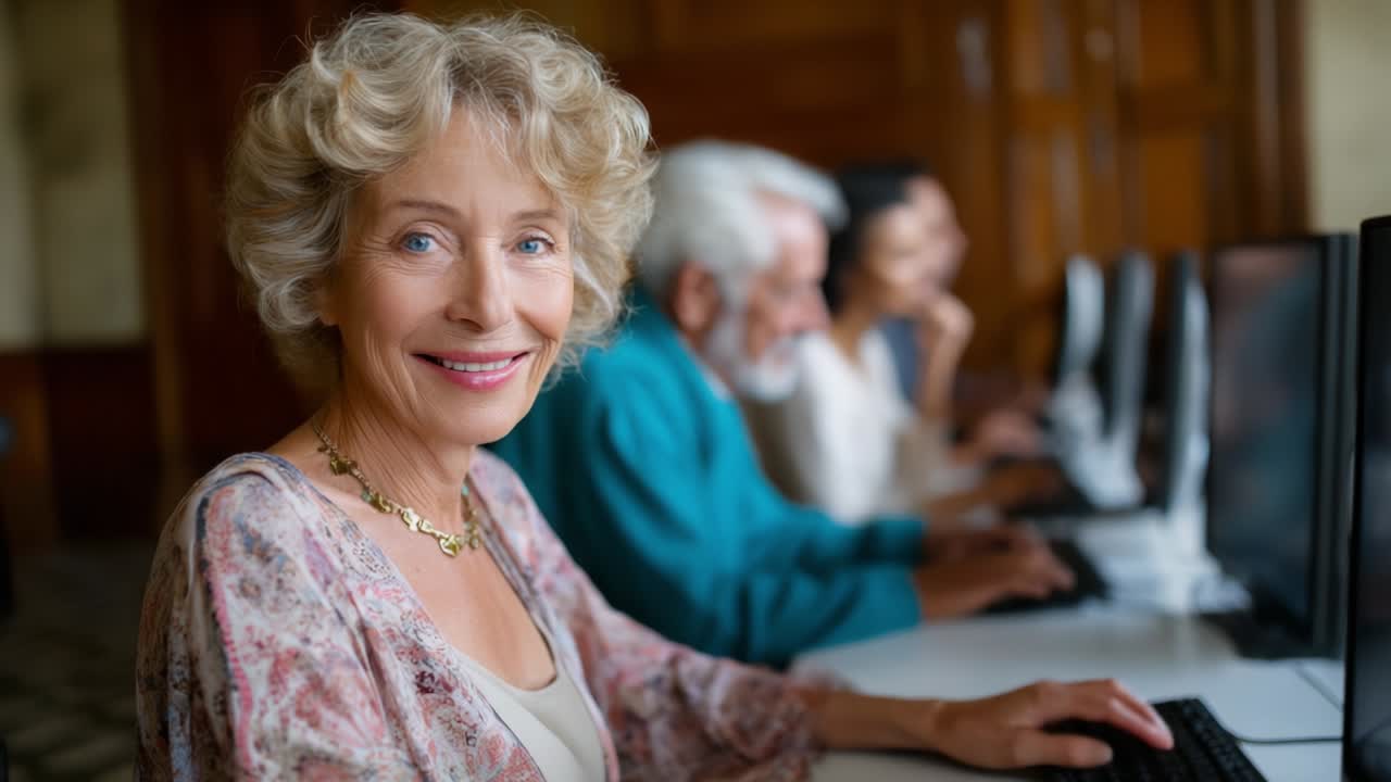Senior woman learning computer skills