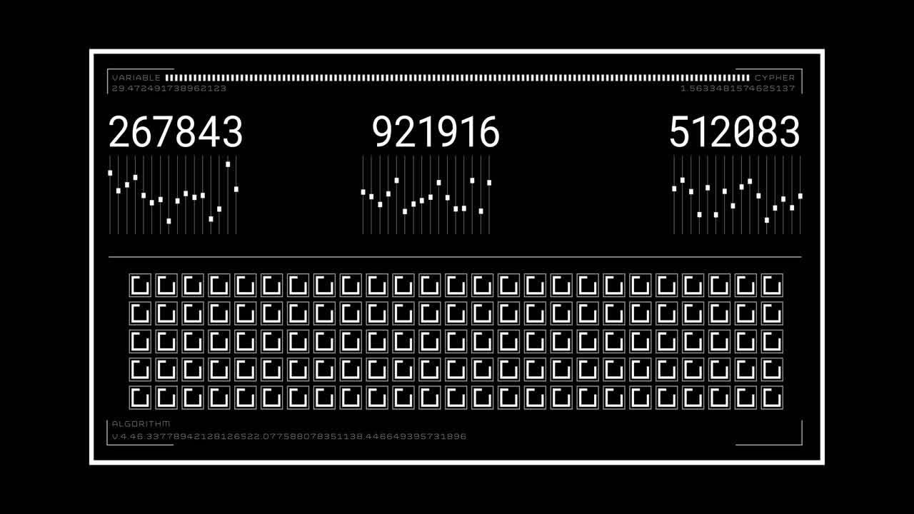 Animation of numbers changing and data processing on computer screen over black background
