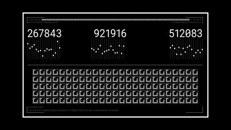 animación de números que cambian y procesamiento de datos en la pantalla de la computadora sobre fondo negro