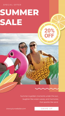 summer sale 20% off advertisement with women on beach