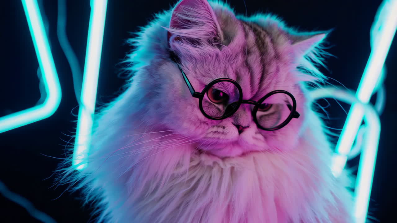 A Stylish Persian Cat with Neon Glasses