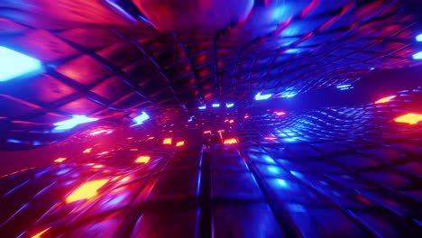 flying through a futuristic tunnel with neon lights. loop animation 004