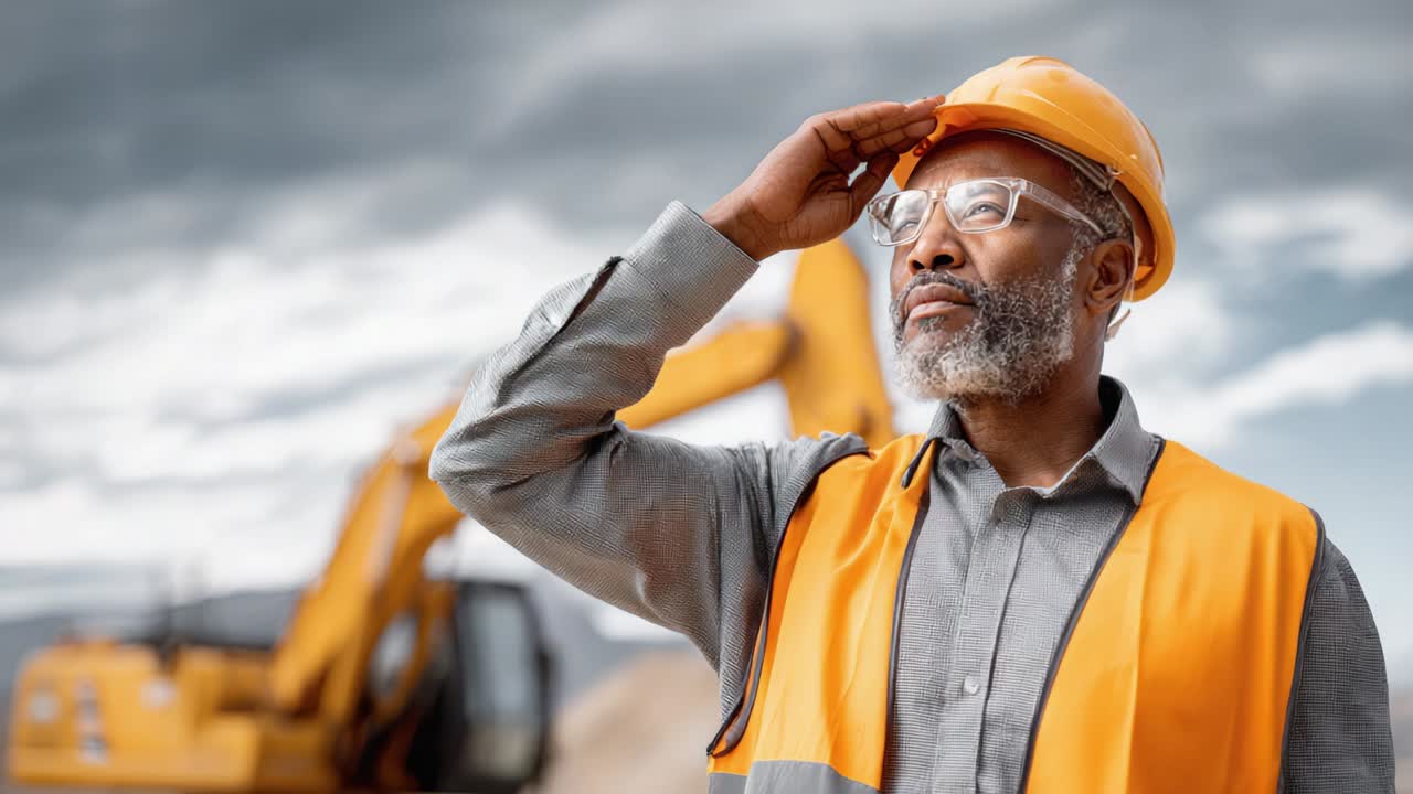 Construction worker on site with excavator