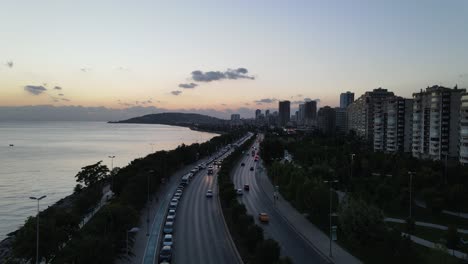 Evening-City-Traffic-Aerial-Drone-Shot