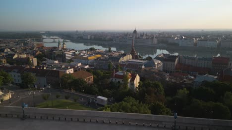 Fisherman's-Bastion-in-Budapest,-Hungary---Low-Drone-Flight