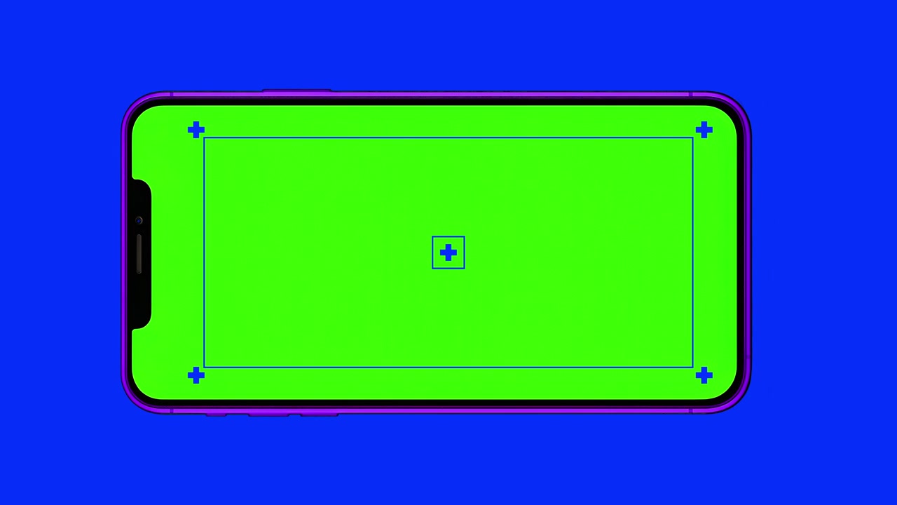 Realistic matte purple phone frame animates onto the screen. Smartphone mock up concept graphic template. 4k chroma key ready. Track points. portrait landscape