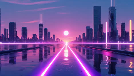 neon synthwave cityscape at sunset