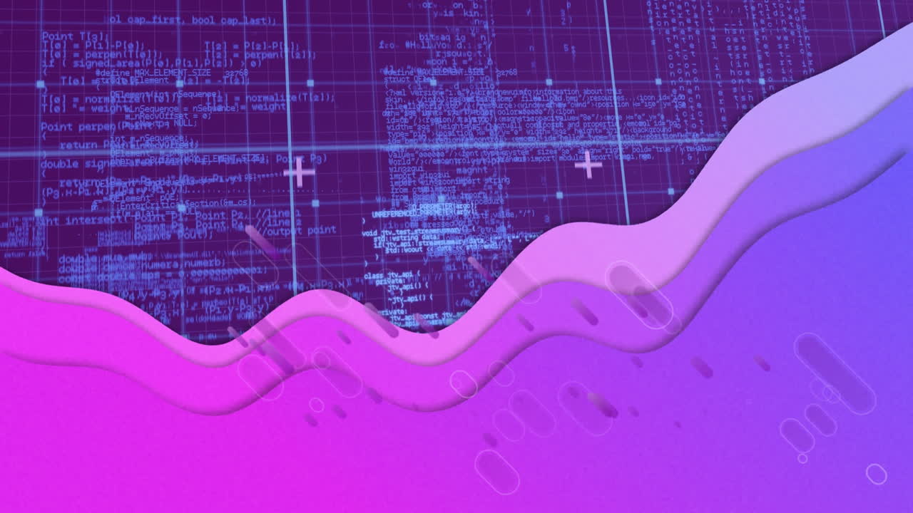 Animation of pink fireworks, with pink waves over processing data