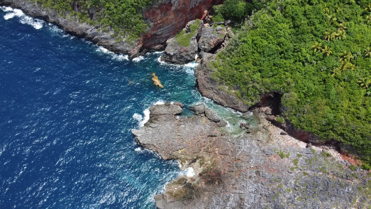 Aerial view of the rocky coastline at Cabo Cabr&oacute;n near Las Galeras on the Saman&aacute; peninsula in the Dominican Republic