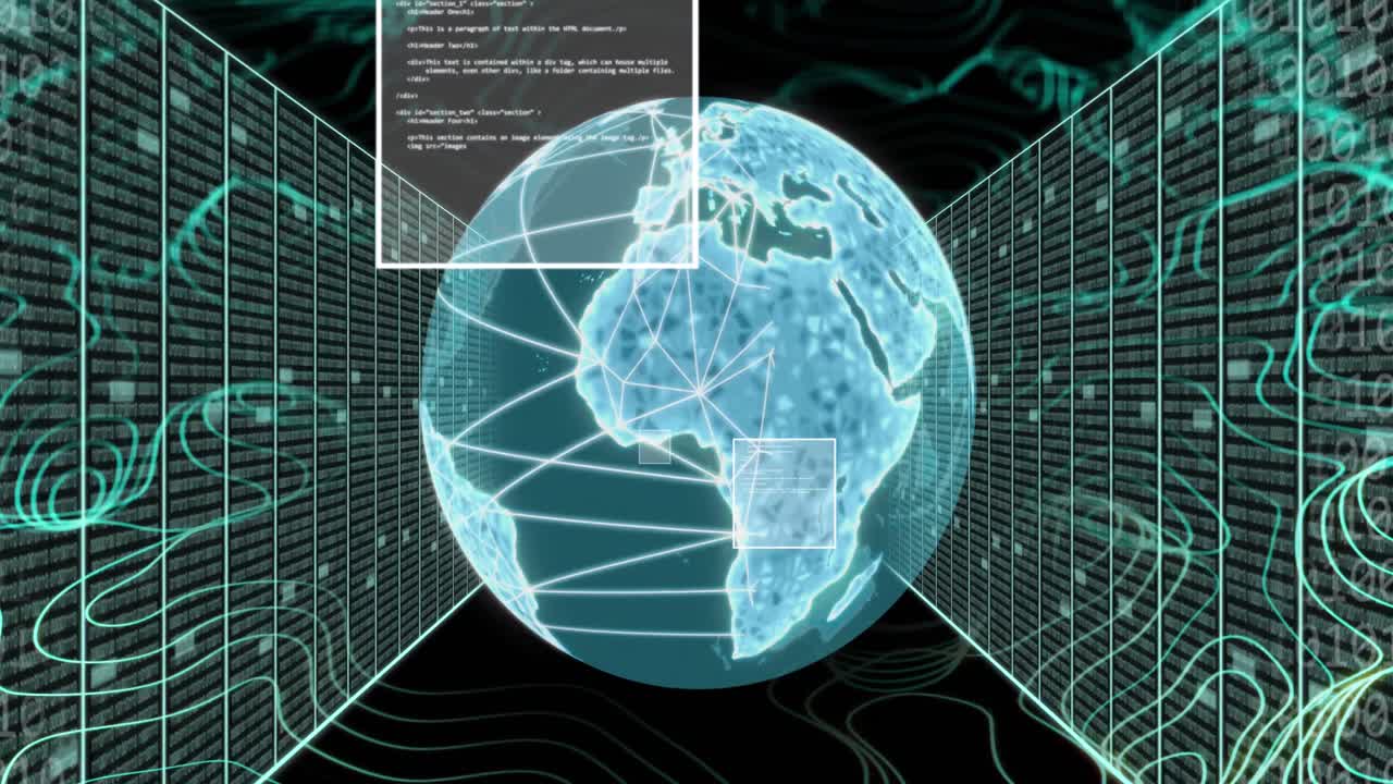 Animation of data processing over globe and connections