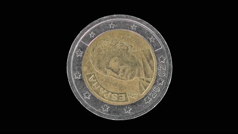 spain 2002 2 euro obverse with king juan carlos i portrait rotating on black background