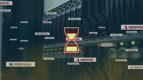 animation of egg timer over social icons and server room