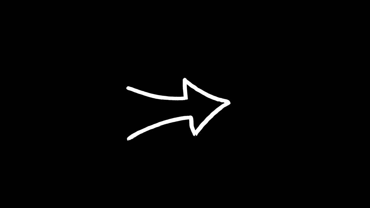 Hand Drawn White Arrow Pointing Right on Black Background