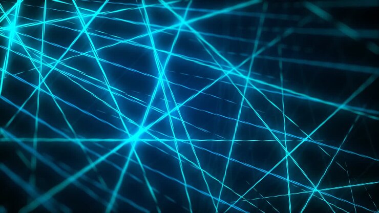 Sfondo astratto futuristico con rete di raggi laser al neon blu