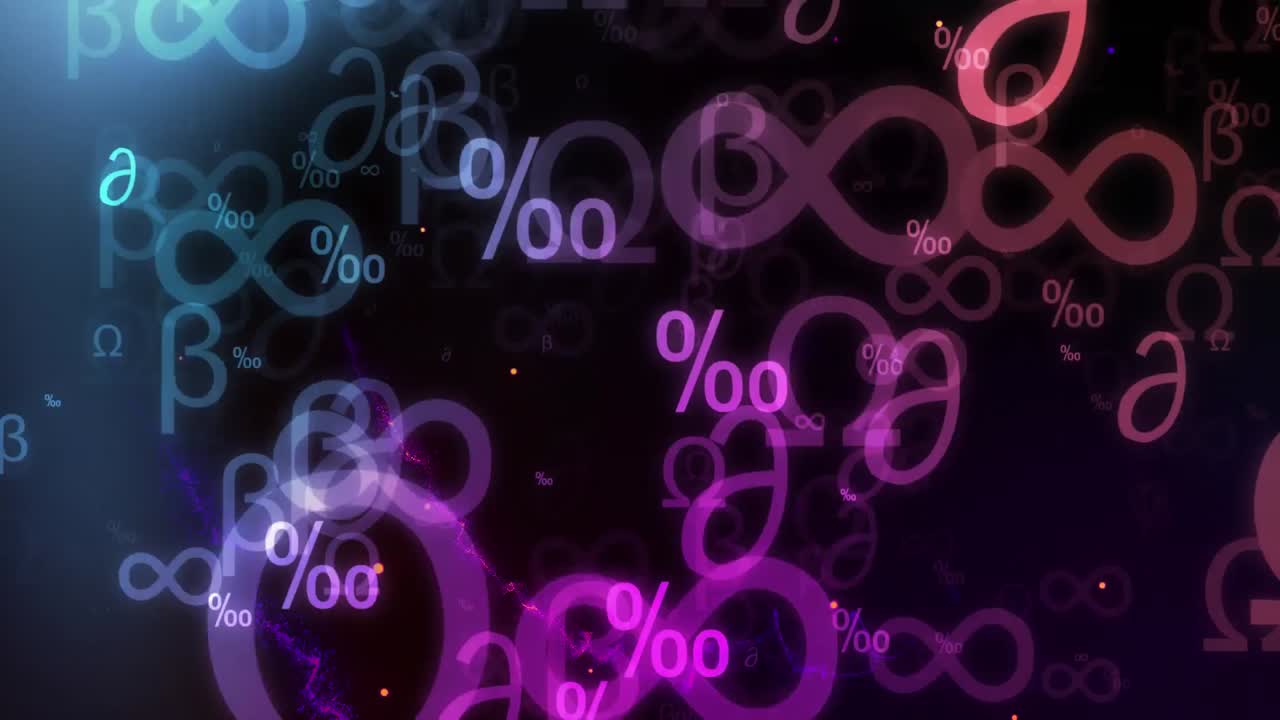 animación de símbolos científicos brillantes con luces