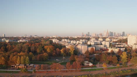 Warsaw drone shoot durnig autumn sunrise