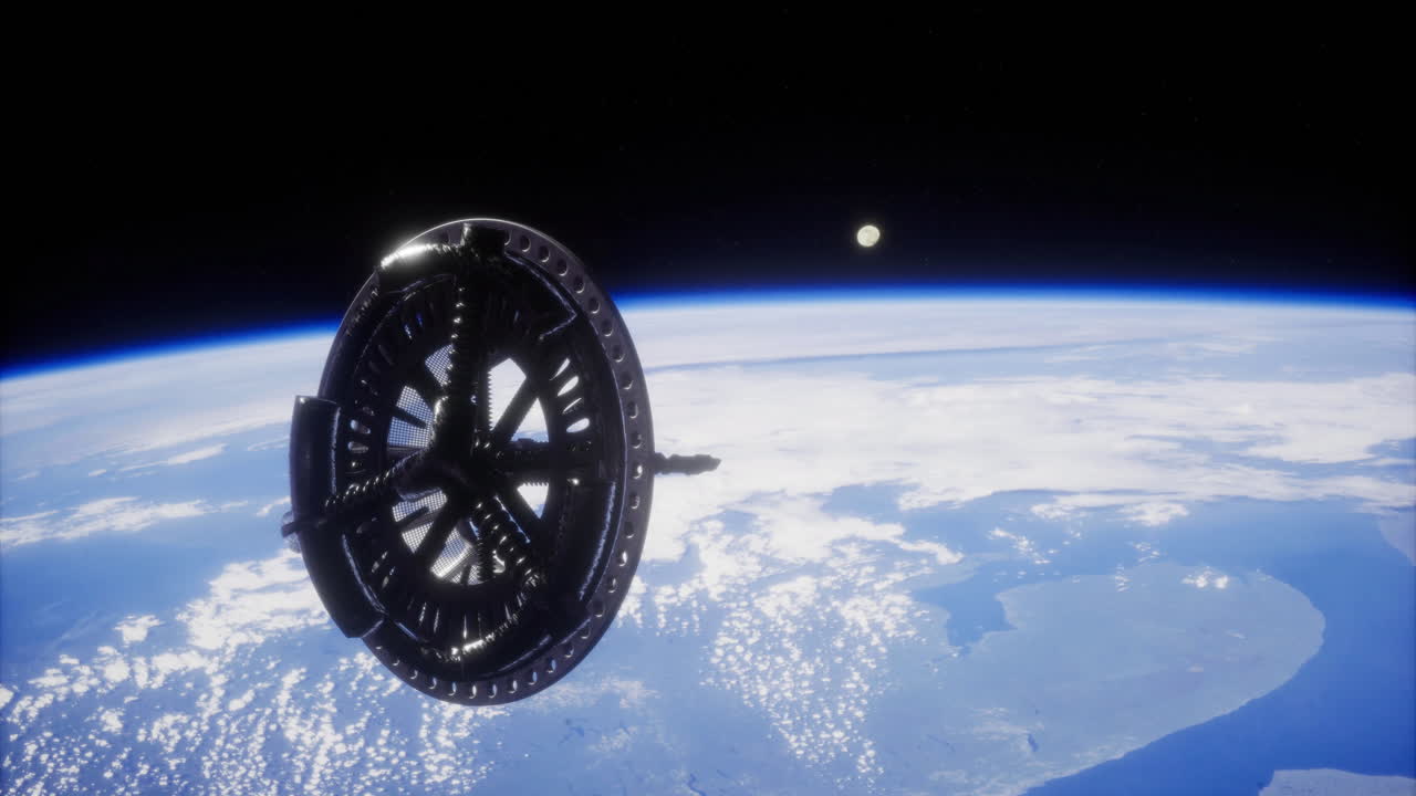 La stazione spaziale orbita attorno alla terra con una vista mozzafiato del pianeta e della luna