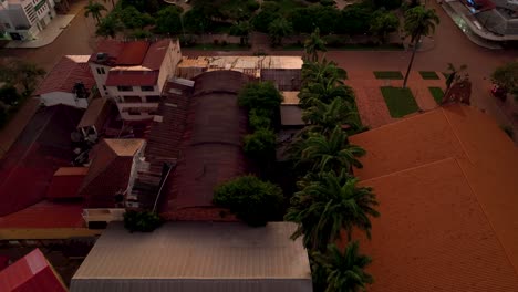 Establishing-Aerial-Fly-Drone-View-of-Riberalta,-Bolivia-with-jungle-amazon-forest-and-main-square