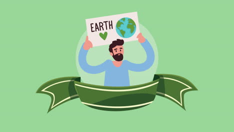 man holding earth sign