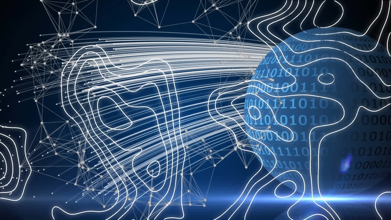 파란색 배경 위에 지구를 가진 연결 네트워크의 애니메이션