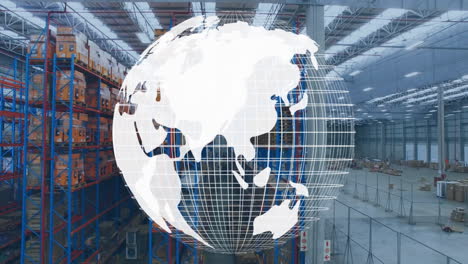 digital composition of spinning globe against warehouse in background