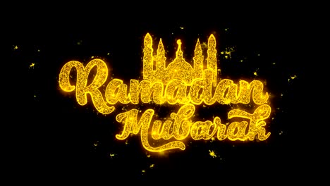 ramadan mubarak wish text sparks particles on black background.