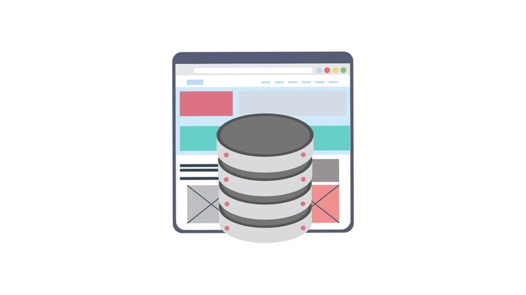 Browser Web Animato che Mostra Contenuto con Server di Database