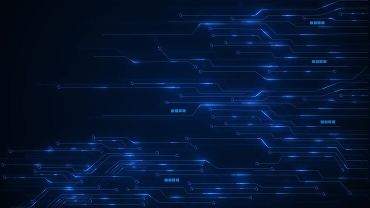 Design futuristico di scheda madre, circuiti blu elettrico, tecnologia cibernetica avanzata, astratto digitale