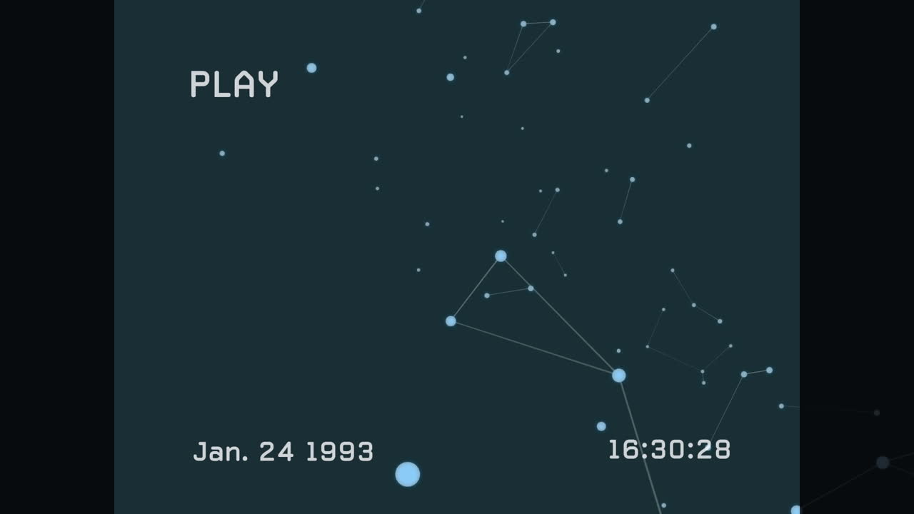 Animation of screen with play digital interface, glitch lines and network of connections on green