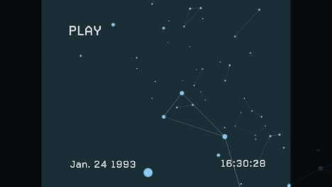 animación de la pantalla con interfaz digital de reproducción, líneas de fallo y red de conexiones en verde