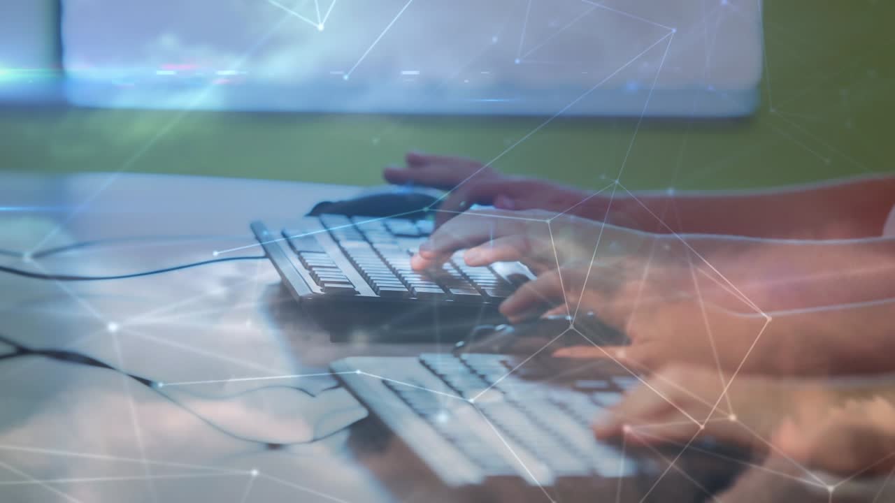 Animation of network of connections over hands using computer
