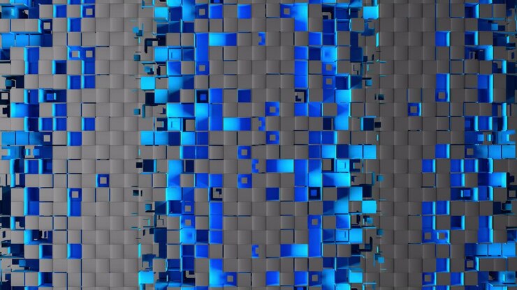 Abstract strips of square mosaic cells on carbon background
