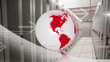 animation of arrows and globe over server room