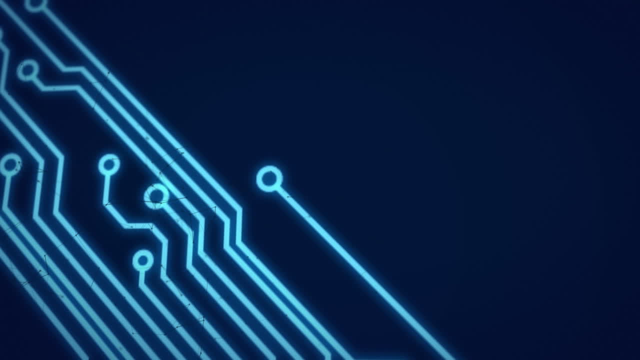 Animation of glowing computer circuit board on black background